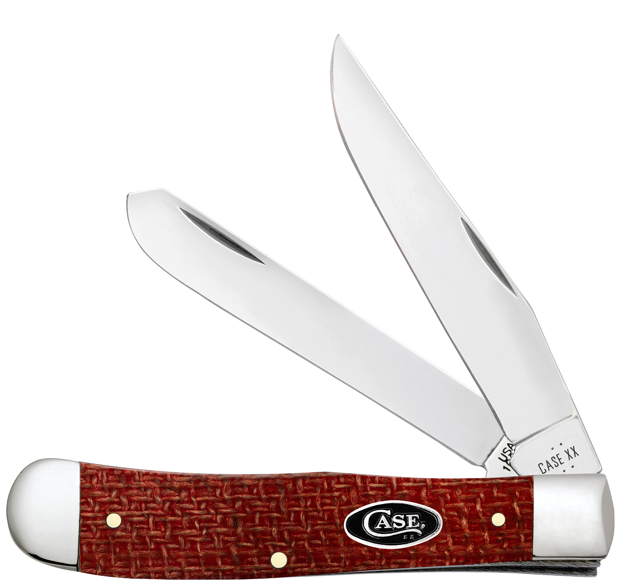 Case Trapper Dark Red Burlap Micarta 12270 Carbon Steel Pocket Knife