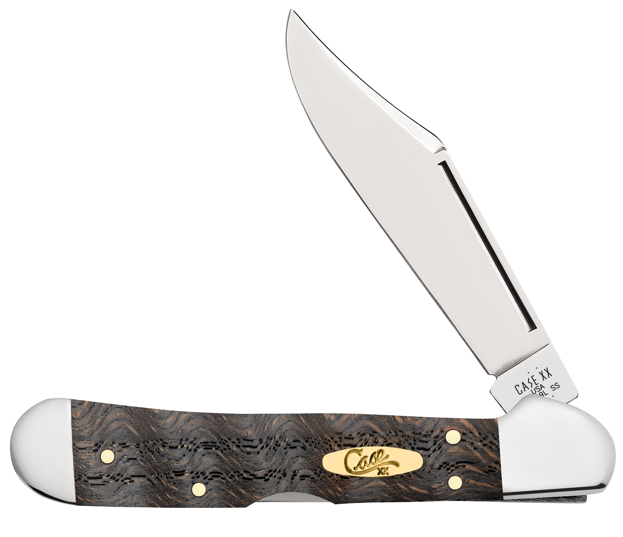 Case Mini Copperlock Black Curly Oak Wood 14010 Stainless Pocket Knife