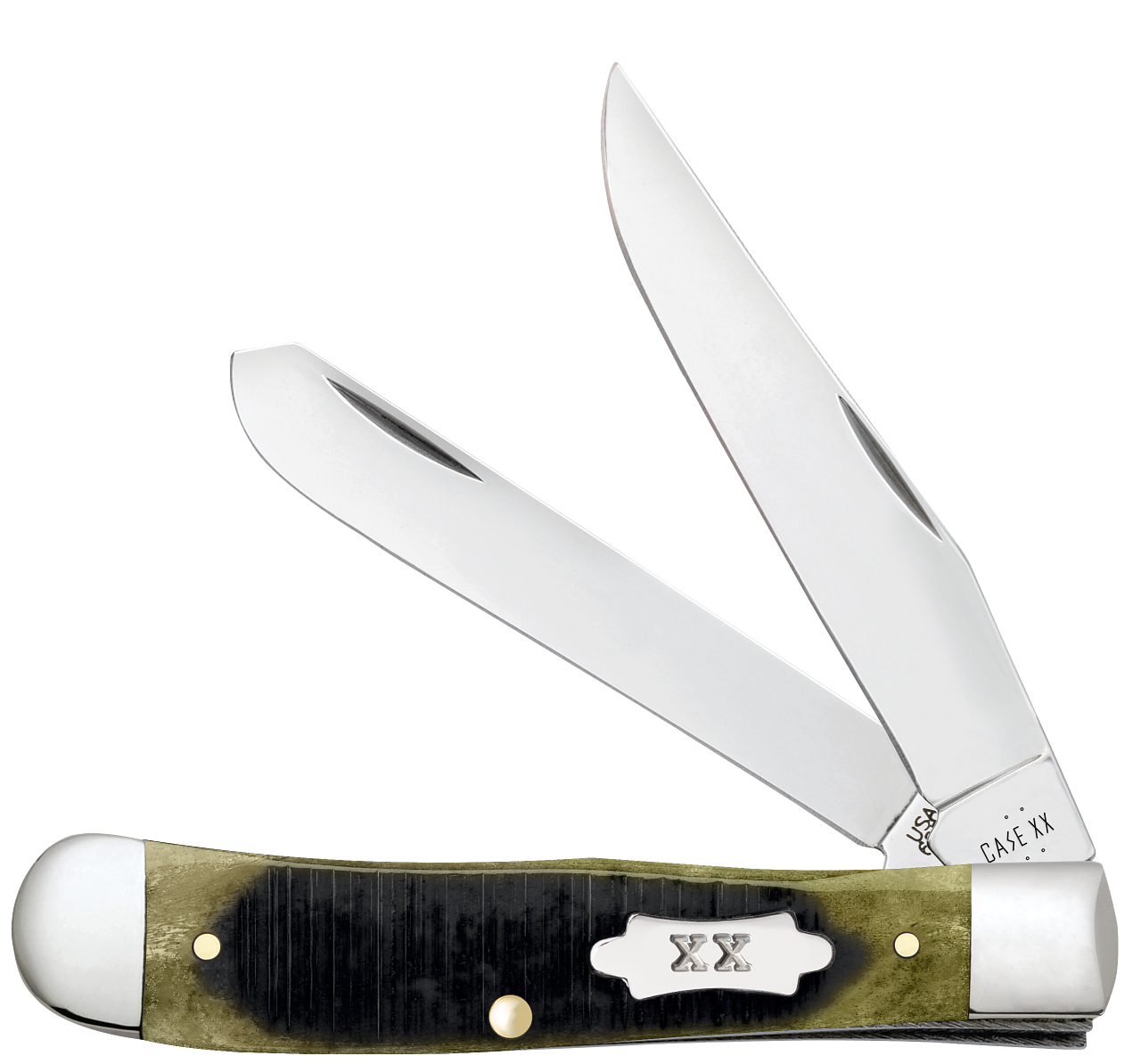 Case Trapper Sawcut Olive Green Bone 39230 Stainless Pocket Knife
