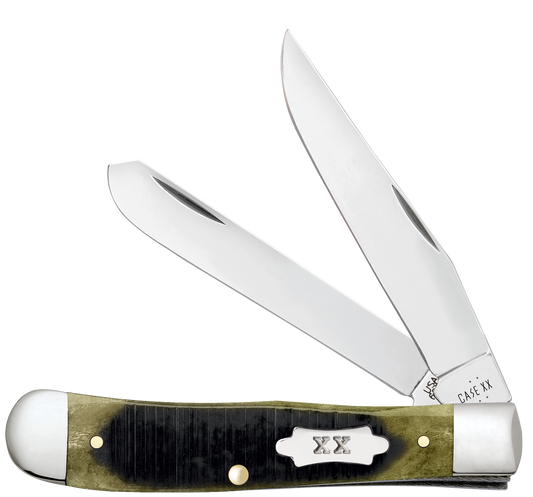Case Trapper Sawcut Olive Green Bone 39230 Stainless Pocket Knife