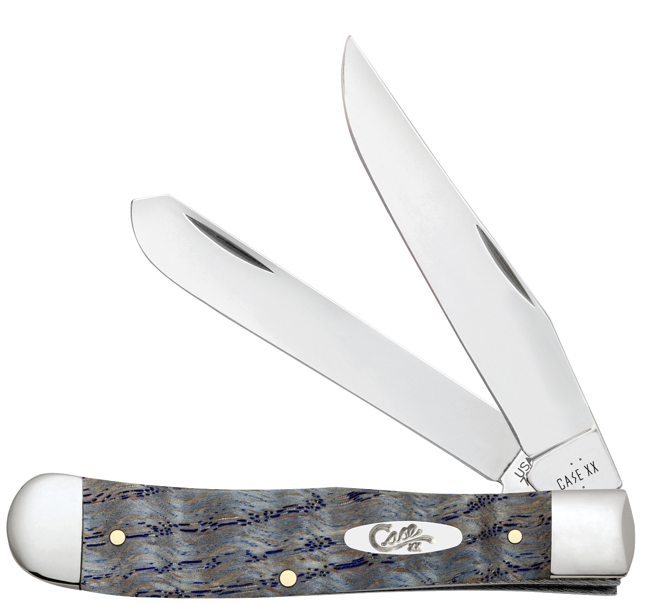 Case Trapper Blue Curly Oak Wood 47490 Stainless Pocket Knife