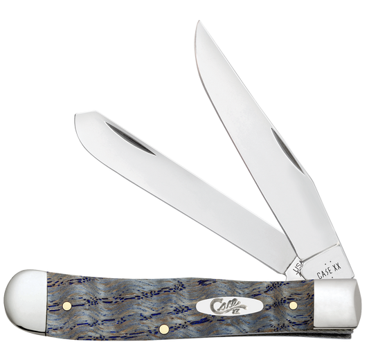 Case Trapper Blue Curly Oak Wood 47490 Stainless Pocket Knife