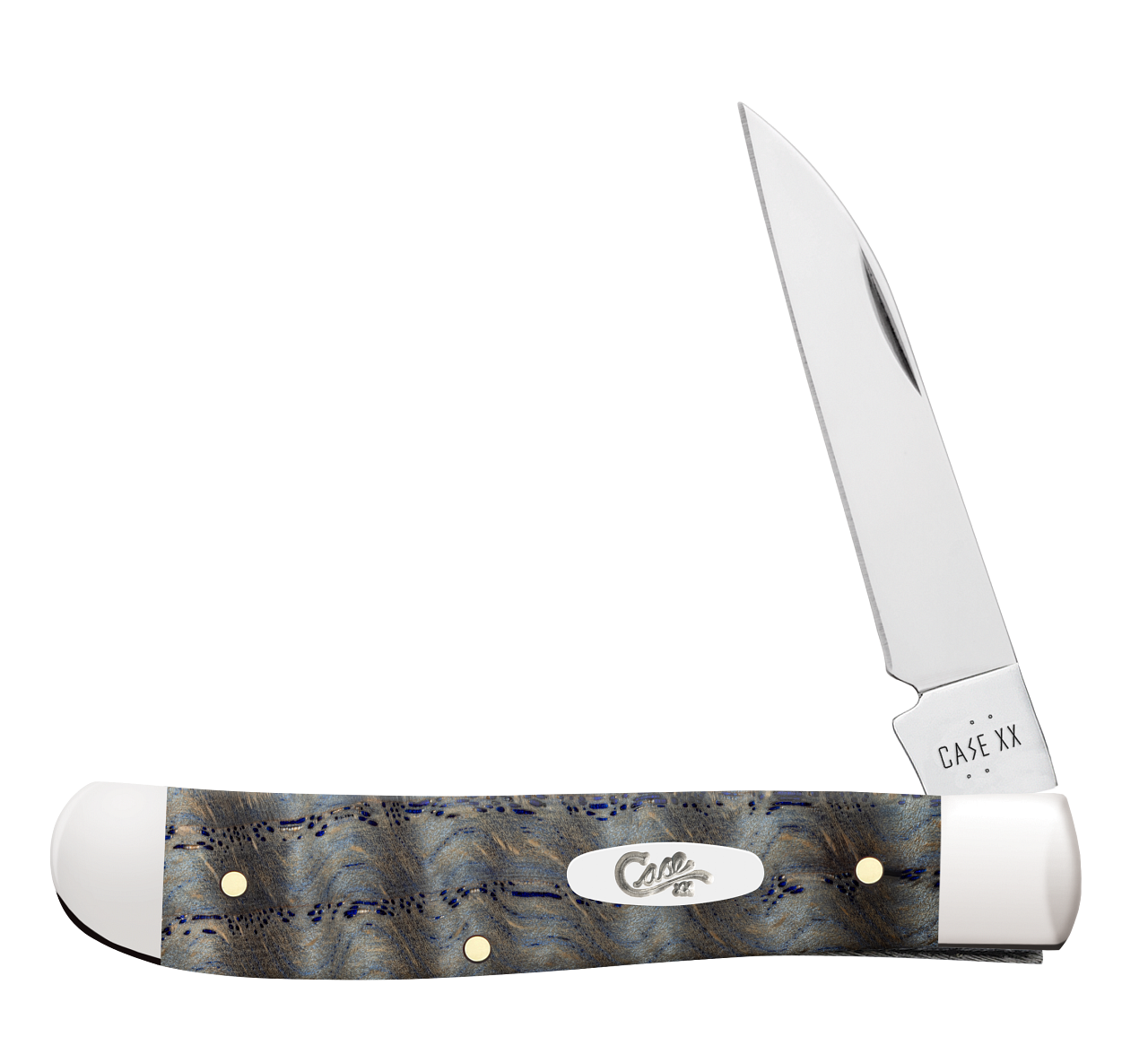 Case Smooth Blue Curly Oak Wood Mini Trapper
