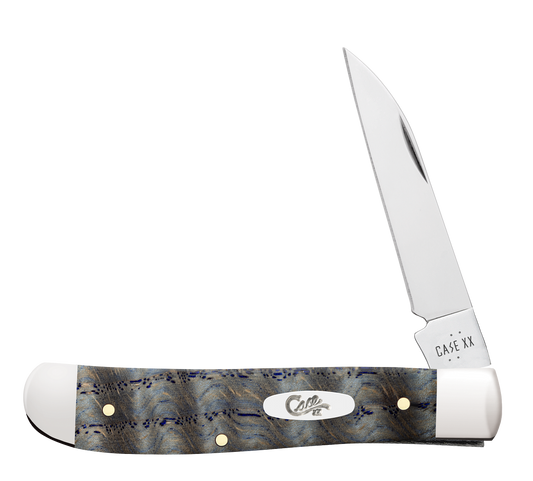Case Smooth Blue Curly Oak Wood Mini Trapper