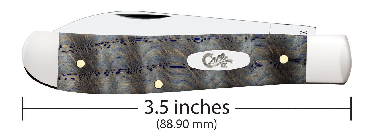 Case Smooth Blue Curly Oak Wood Mini Trapper