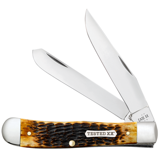 Case Trapper Jig Burnt Amber Bone 51390 Carbon Steel Pocket Knife