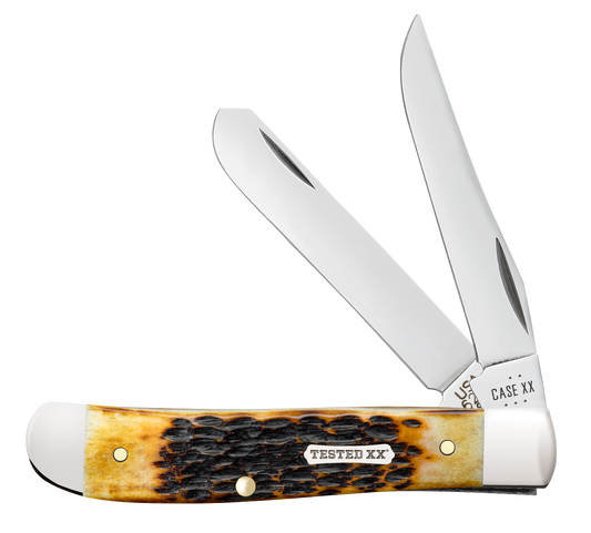 Case Mini Trapper Jig Burnt Amber Bone 51391 Carbon Steel Pocket Knife
