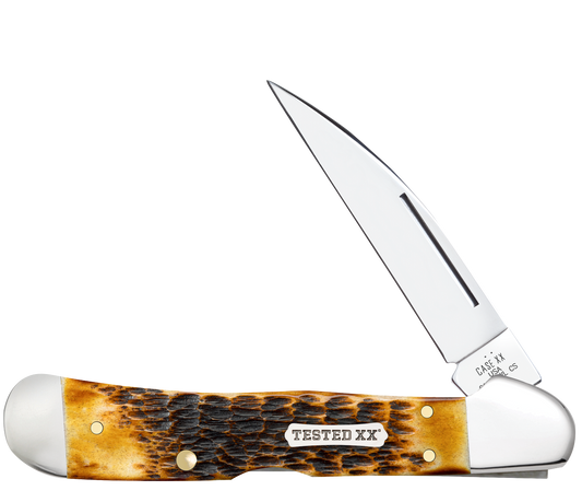 Case Copperlock Jig Burnt Amber Bone 51392 Carbon Steel Pocket Knife