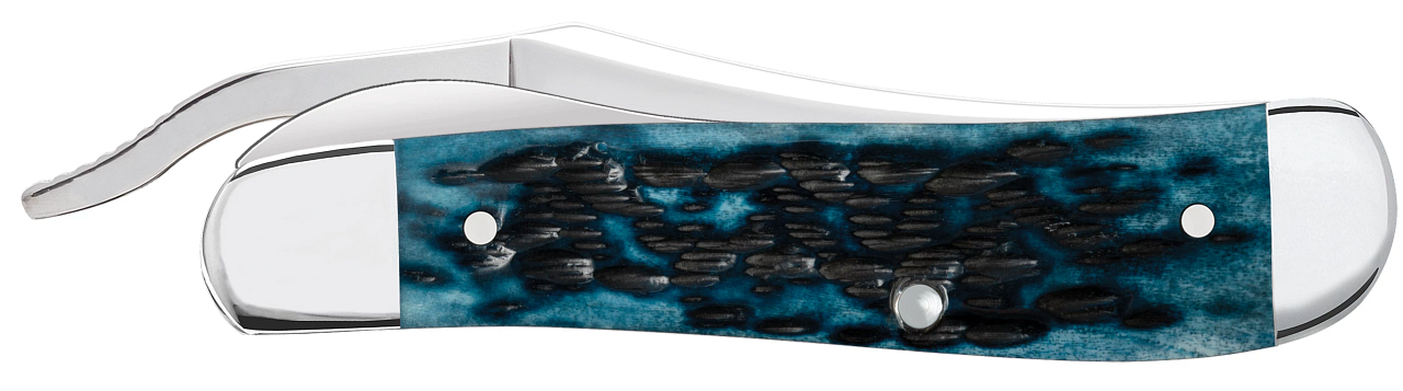Case Russlock Pocket Worn Mediterranean Blue Bone 51859 Stainless Knife