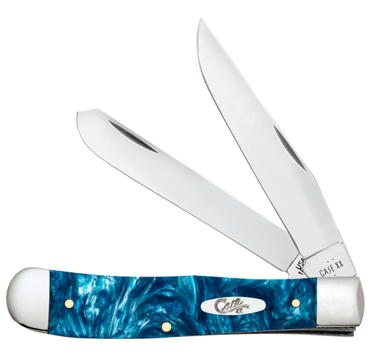 Case Trapper Teal Swirl Kirinite 12290 Stainless Pocket Knife