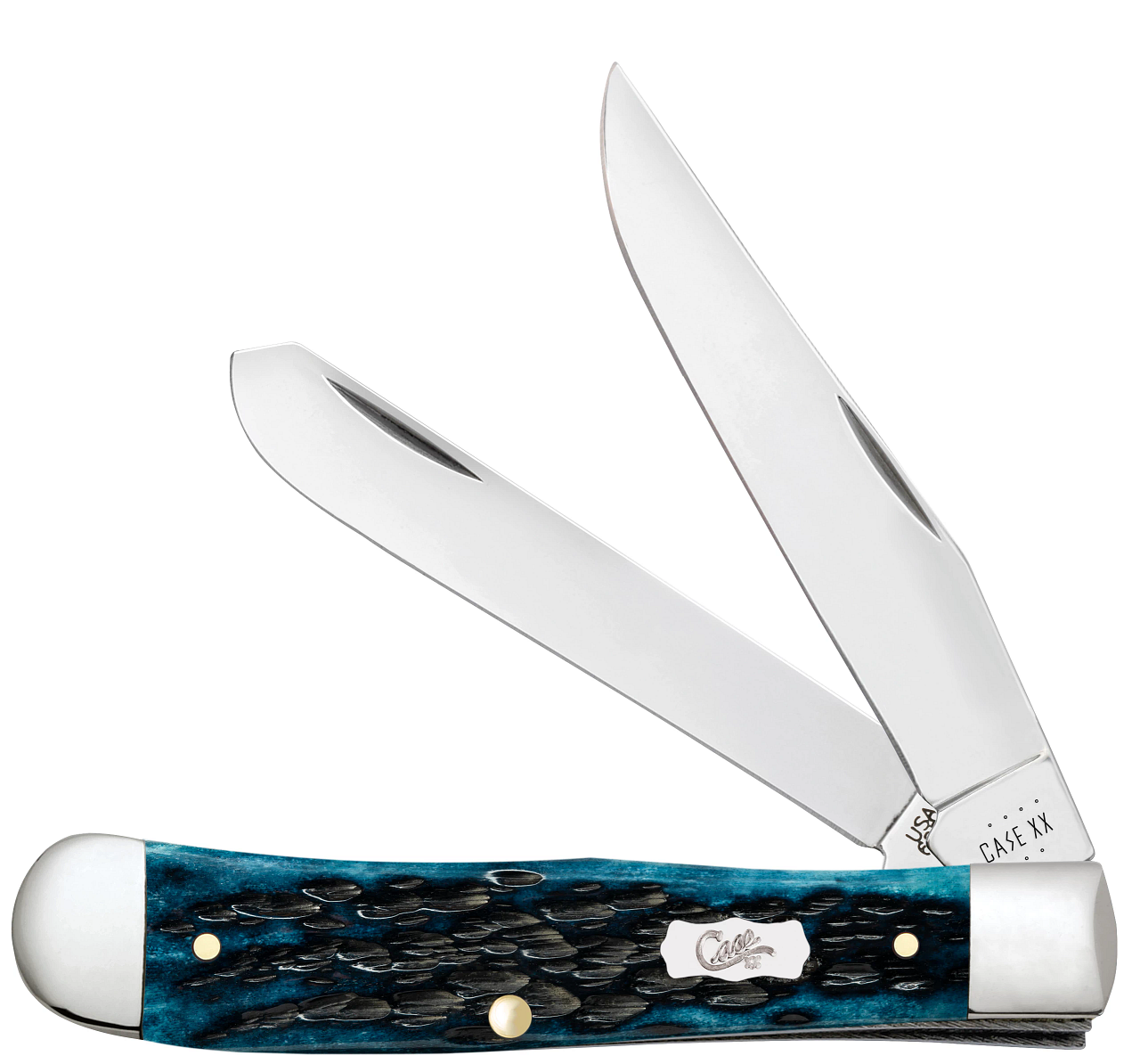Case Trapper 51850 Peach Seed Mediterranean Blue Bone Stainless Pocket Knife