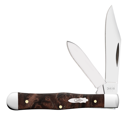 Case Brown Maple Burl Wood Swell Center Jack Stainless 64061 Pocket Knife
