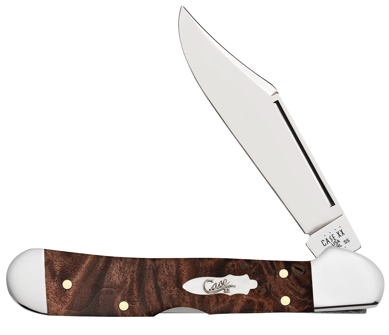 Case Mini Copperlock Brown Maple Burl Wood 64067 Stainless Pocket Knife