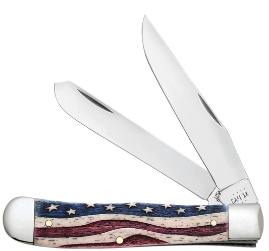 Case Star Spangled Banner Natural Bone Trapper Stainless Pocket Knife 64132